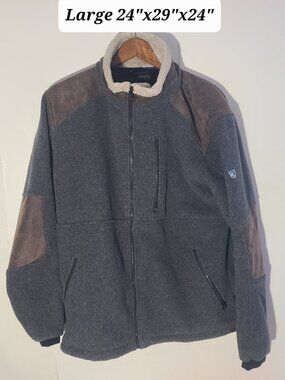 Kuhl Fleece Full Zip Gray/Brown Large Men's Jacket Zipped Pockets